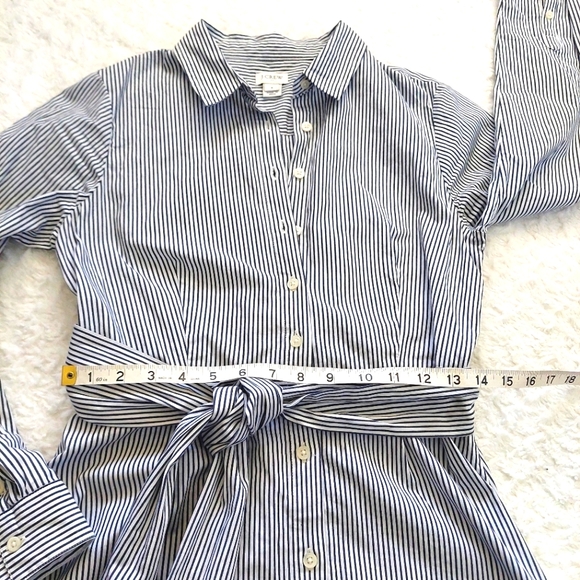 Shirt Dress Tie Waist Cotton Poplin White Denim Stripe - Size 8 - Picture 5 of 9